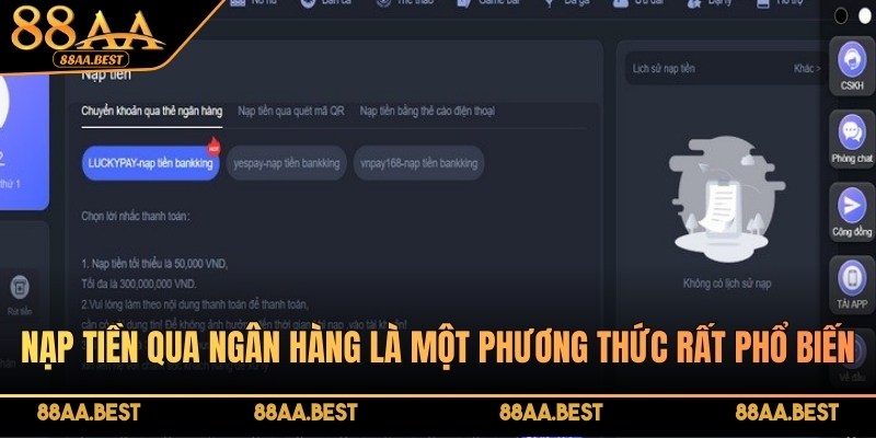 Nạp tiền 88AA qua ngân hàng